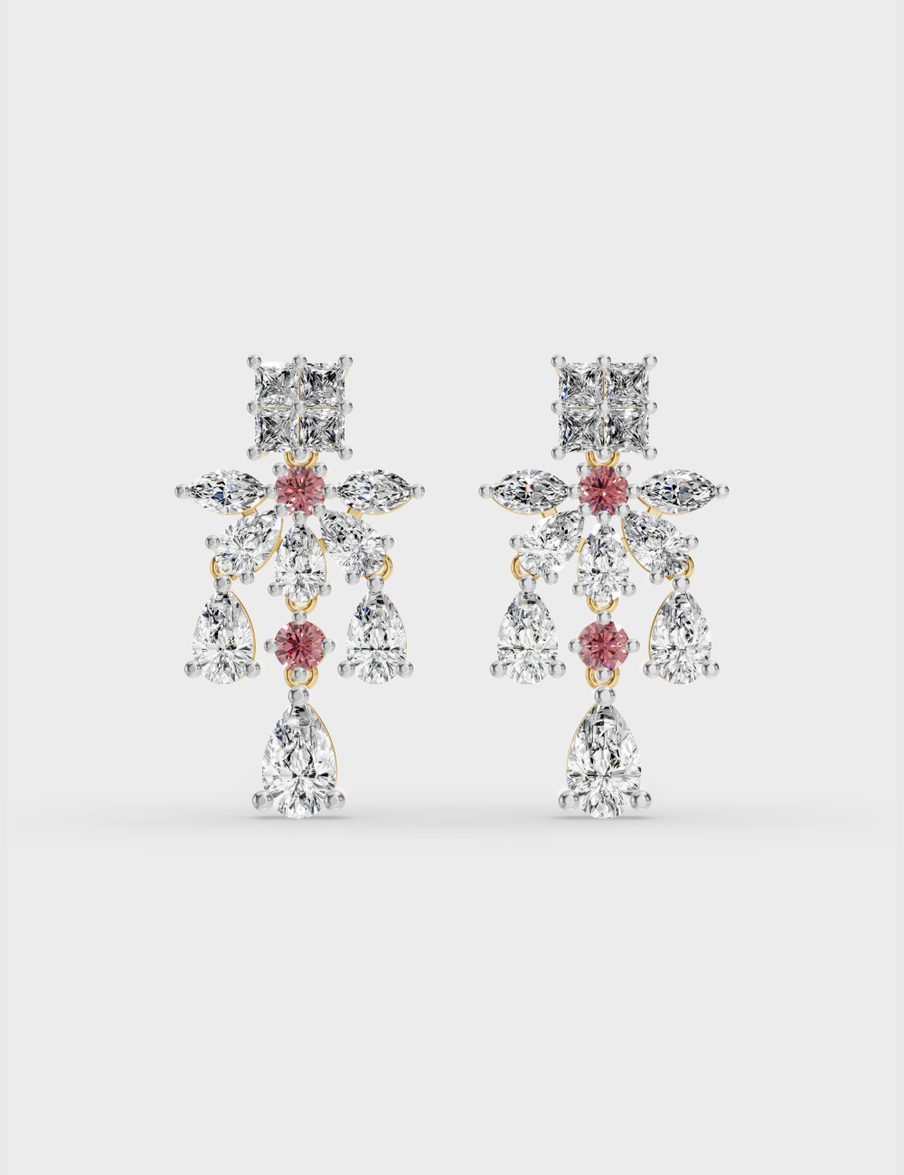 Grand Cascade Diamond Earrings 8.9 carat FG-VVS, Yellow Gold, large, image 1