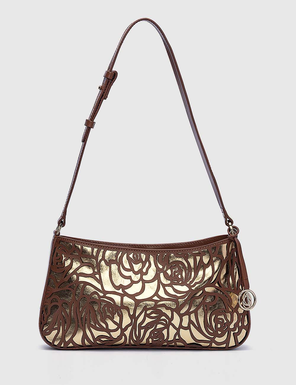 Fiori Shoulder Bag, Cognac & Gold, large, image 1